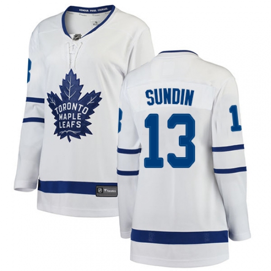 Women's Toronto Maple Leafs 13 Mats Sundin Authentic White Away Fanatics Branded Breakaway NHL Jersey