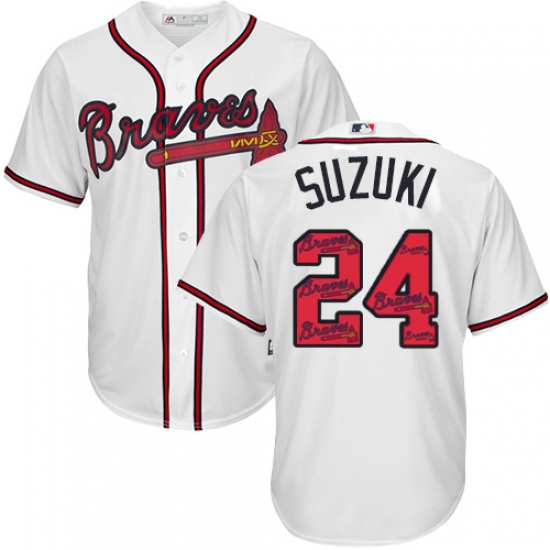 Men's Majestic Atlanta Braves 24 Kurt Suzuki Authentic White Team Logo Fashion Cool Base MLB Jersey