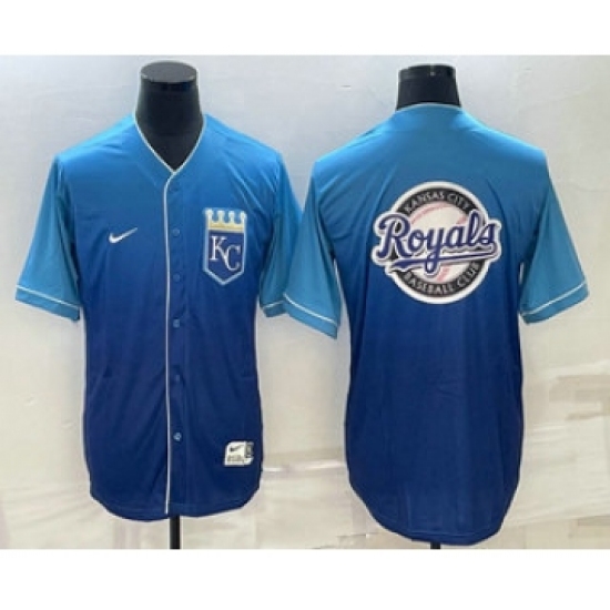 Men's Kansas City Royals Big Logo Nike Blue Fade Stitched Jersey