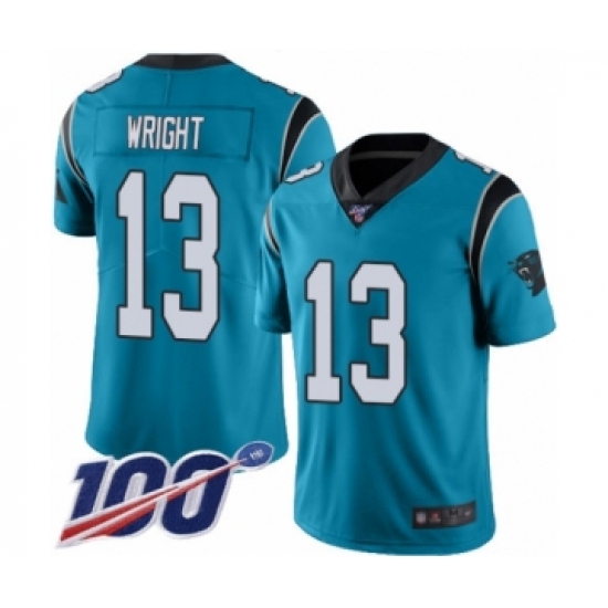 Men's Carolina Panthers 13 Jarius Wright Limited Blue Rush Vapor Untouchable 100th Season Football Jersey