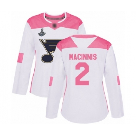 Women's St. Louis Blues 2 Al Macinnis Authentic White Pink Fashion 2019 Stanley Cup Champions Hockey Jersey