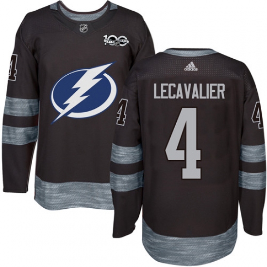 Men's Adidas Tampa Bay Lightning 4 Vincent Lecavalier Authentic Black 1917-2017 100th Anniversary NHL Jersey