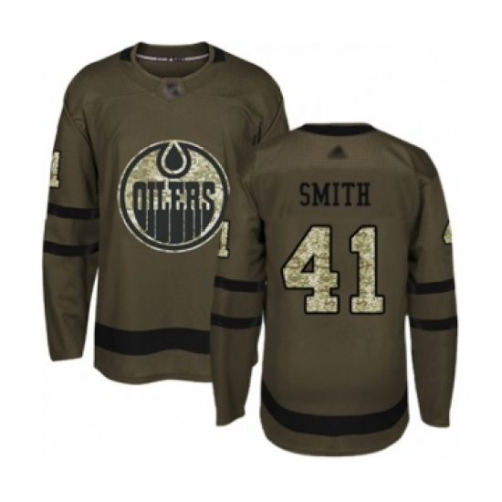 Youth Edmonton Oilers 41 Mike Smith Authentic Green Salute to Service Hockey Jersey