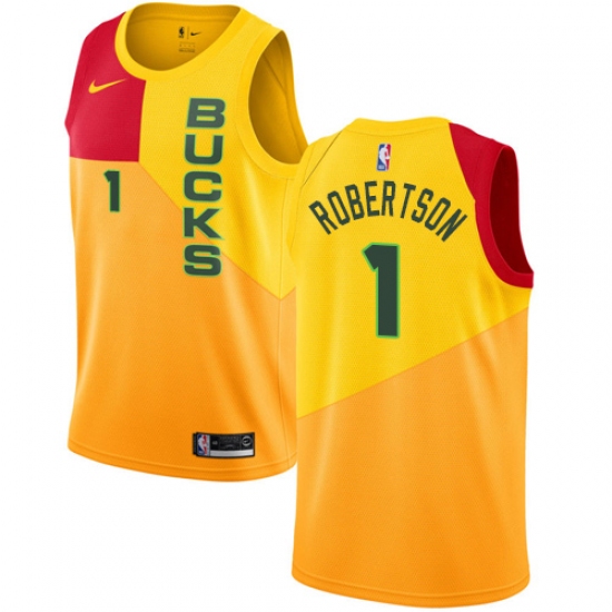 Men's Nike Milwaukee Bucks 1 Oscar Robertson Swingman Yellow NBA Jersey - City Edition