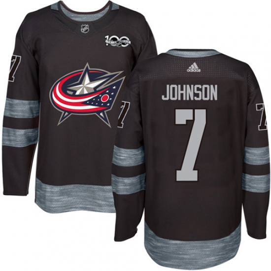 Men's Adidas Columbus Blue Jackets 7 Jack Johnson Authentic Black 1917-2017 100th Anniversary NHL Jersey