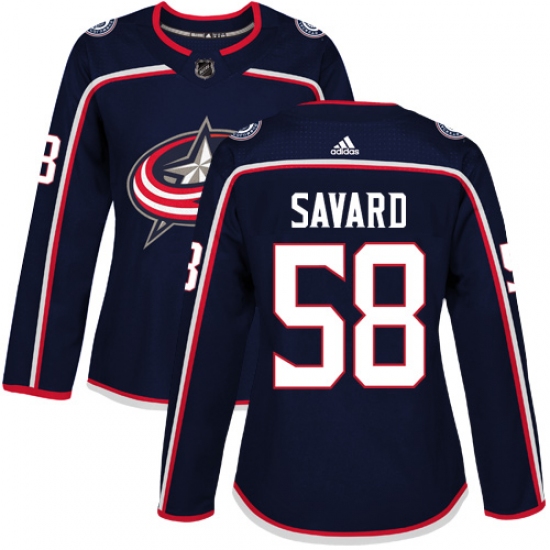 Women's Adidas Columbus Blue Jackets 58 David Savard Premier Navy Blue Home NHL Jersey