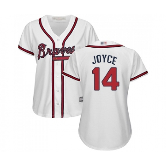 Women's Atlanta Braves 14 Matt Joyce Replica White Home Cool Base Baseball Jersey