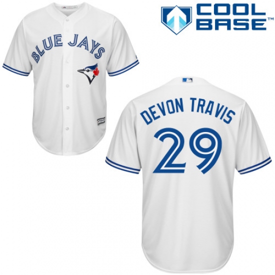 Men's Majestic Toronto Blue Jays 29 Devon Travis Replica White Home MLB Jersey