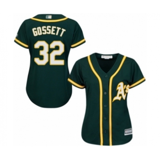 Women's Oakland Athletics 32 Daniel Gossett Authentic Green Alternate 1 Cool Base Baseball Player Jersey