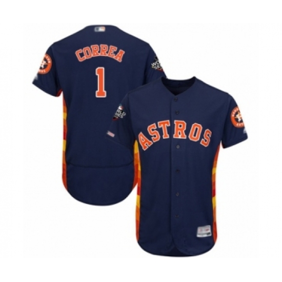 Men's Houston Astros 1 Carlos Correa Navy Blue Alternate Flex Base Authentic Collection 2019 World Series Bound Baseball Jersey