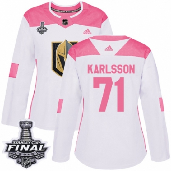 Women's Adidas Vegas Golden Knights 71 William Karlsson Authentic White/Pink Fashion 2018 Stanley Cup Final NHL Jersey