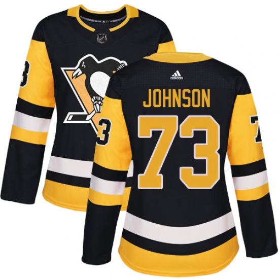 Women's Adidas Pittsburgh Penguins 73 Jack Johnson Authentic Black Home NHL Jersey