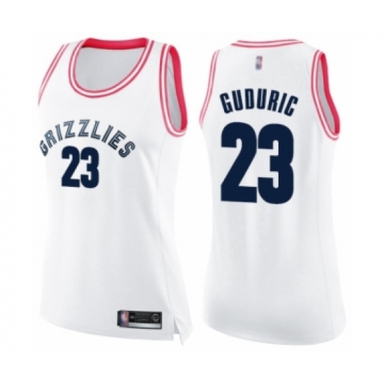 Women's Memphis Grizzlies 23 Marko Guduric Swingman White Pink Fashion Basketball Jersey