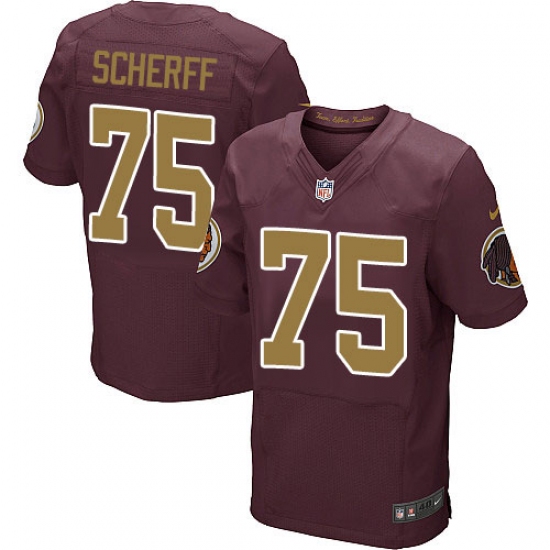 Men's Nike Washington Redskins 75 Brandon Scherff Elite Burgundy Red/Gold Number Alternate 80TH Anniversary NFL Jersey