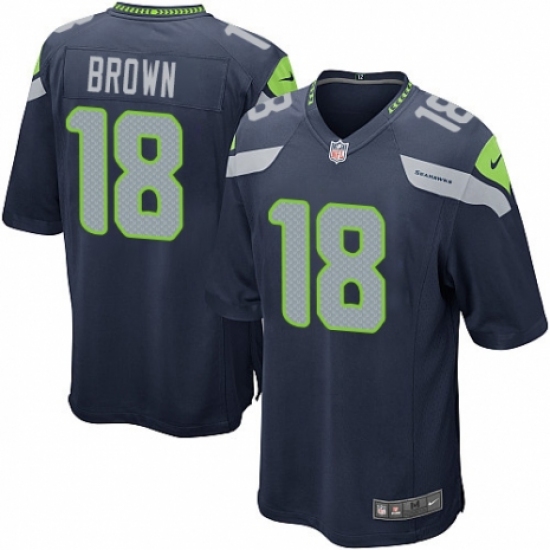 Men's Nike Seattle Seahawks 18 Jaron Brown Game Navy Blue Team Color NFL Jersey