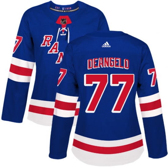 Women's Adidas New York Rangers 77 Anthony DeAngelo Authentic Royal Blue Home NHL Jersey