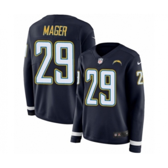 Women's Nike Los Angeles Chargers 29 Craig Mager Limited Navy Blue Therma Long Sleeve NFL Jersey