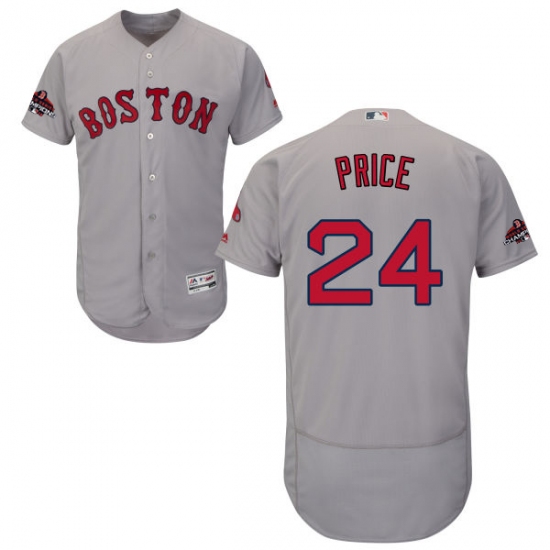 Men's Majestic Boston Red Sox 24 David Price Grey Road Flex Base Authentic Collection 2018 World Series Champions MLB Jersey