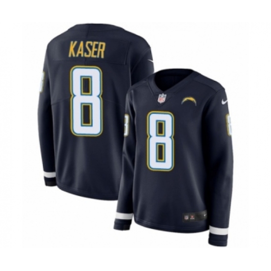 Women's Nike Los Angeles Chargers 8 Drew Kaser Limited Navy Blue Therma Long Sleeve NFL Jersey