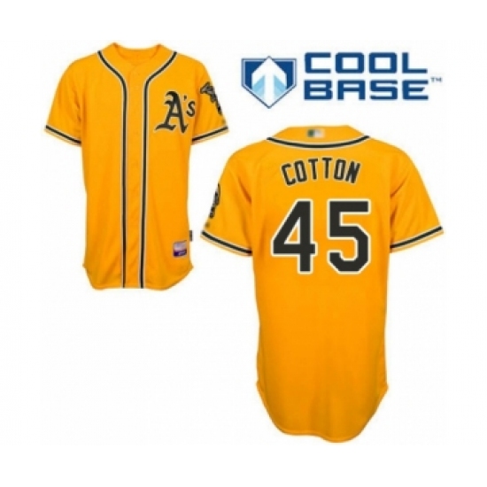 Youth Oakland Athletics 45 Jharel Cotton Authentic Gold Alternate 2 Cool Base Baseball Player Jersey