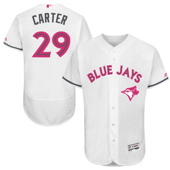 Men's Majestic Toronto Blue Jays 29 Joe Carter Authentic White 2016 Mother's Day Fashion Flex Base MLB Jersey