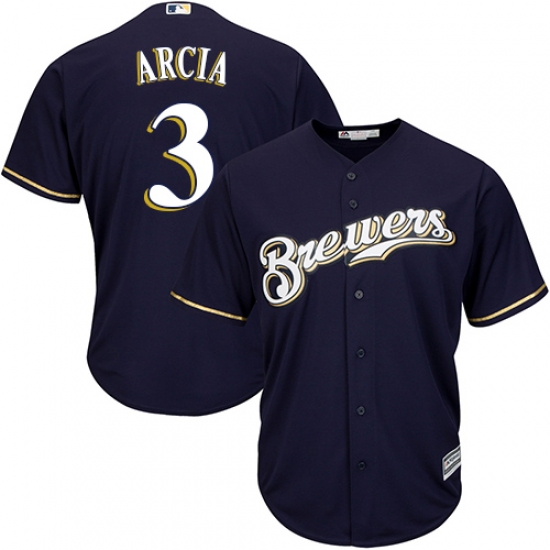 Youth Majestic Milwaukee Brewers 3 Orlando Arcia Replica Navy Blue Alternate Cool Base MLB Jersey