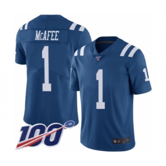 Men's Indianapolis Colts 1 Pat McAfee Limited Royal Blue Rush Vapor Untouchable 100th Season Football Jersey