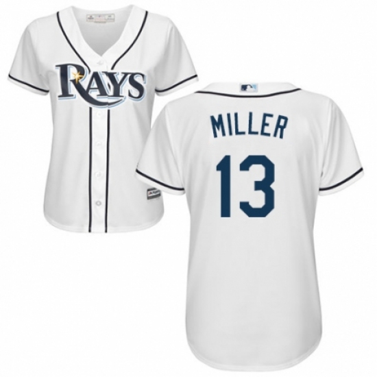 Women's Majestic Tampa Bay Rays 13 Brad Miller Authentic White Home Cool Base MLB Jersey
