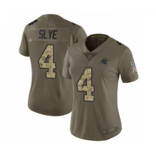 Women's Carolina Panthers 4 Joey Slye Limited Olive Camo 2017 Salute to Service Football Jersey