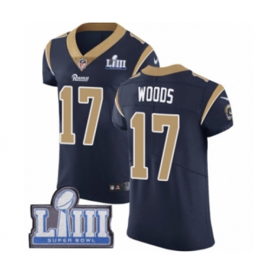 Men's Nike Los Angeles Rams 17 Robert Woods Navy Blue Team Color Vapor Untouchable Elite Player Super Bowl LIII Bound NFL Jersey