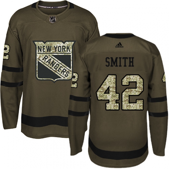 Youth Adidas New York Rangers 42 Brendan Smith Authentic Green Salute to Service NHL Jersey