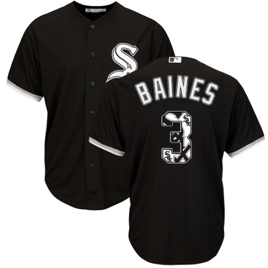 Men's Majestic Chicago White Sox 3 Harold Baines Authentic Black Team Logo Fashion Cool Base MLB Jersey