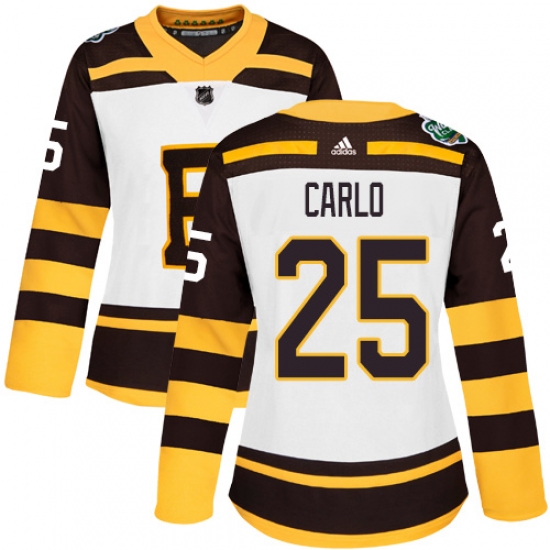 Women's Adidas Boston Bruins 25 Brandon Carlo Authentic White 2019 Winter Classic NHL Jersey