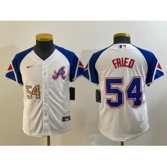 Youth Atlanta Braves 54 Max Fried Number White 2023 City Connect Cool Base Stitched Jersey1