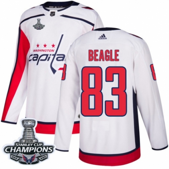 Youth Adidas Washington Capitals 83 Jay Beagle Authentic White Away 2018 Stanley Cup Final Champions NHL Jersey
