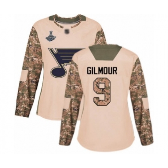Women's St. Louis Blues 9 Doug Gilmour Authentic Camo Veterans Day Practice 2019 Stanley Cup Champions Hockey Jersey