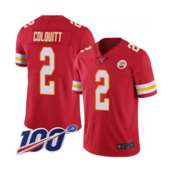 Men's Kansas City Chiefs 2 Dustin Colquitt Red Team Color Vapor Untouchable Limited Player 100th Season Football Jersey