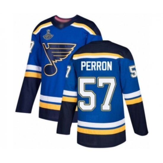 Men's St. Louis Blues 57 David Perron Authentic Royal Blue Home 2019 Stanley Cup Champions Hockey Jersey