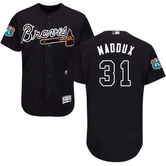 Men's Majestic Atlanta Braves 31 Greg Maddux Navy Blue Alternate Flex Base Authentic Collection MLB Jersey