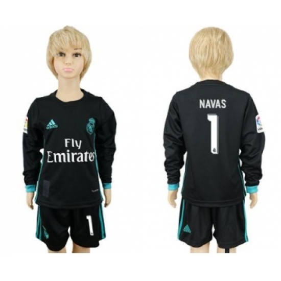 Real Madrid 1 Navas Away Long Sleeves Kid Soccer Club Jersey