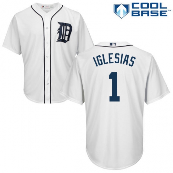 Men's Majestic Detroit Tigers 1 Jose Iglesias Replica White Home Cool Base MLB Jersey