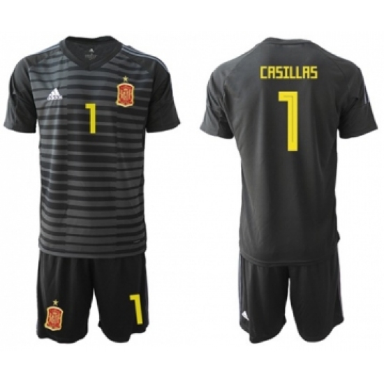 Spain 1 Casillas Black Goalkeeper Soccer Country Jersey