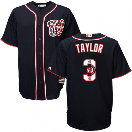 Men's Majestic Washington Nationals 3 Michael Taylor Authentic Navy Blue Team Logo Fashion Cool Base MLB Jersey