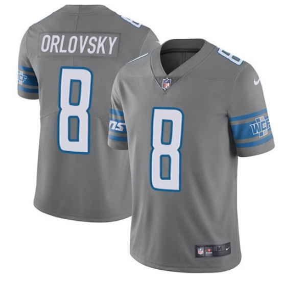 Men's Nike Detroit Lions 8 Dan Orlovsky Elite Steel Rush NFL Jersey