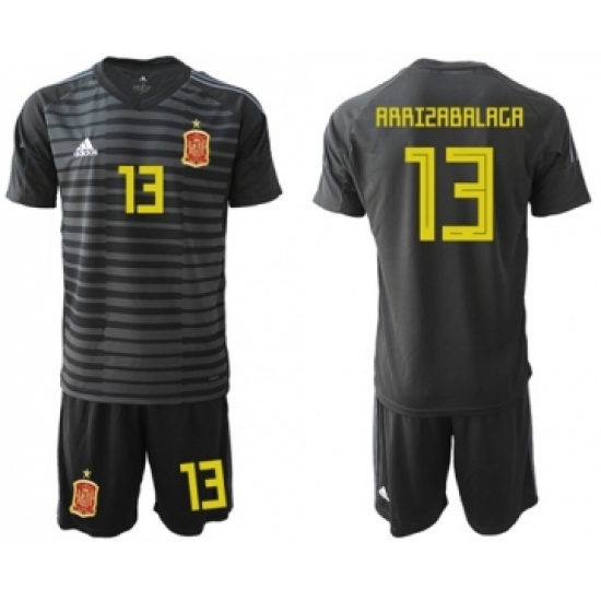 Spain 13 Arrizabalaga Black Goalkeeper Soccer Country Jersey