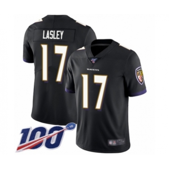 Men's Baltimore Ravens 17 Jordan Lasley Black Alternate Vapor Untouchable Limited Player 100th Season Football Jersey