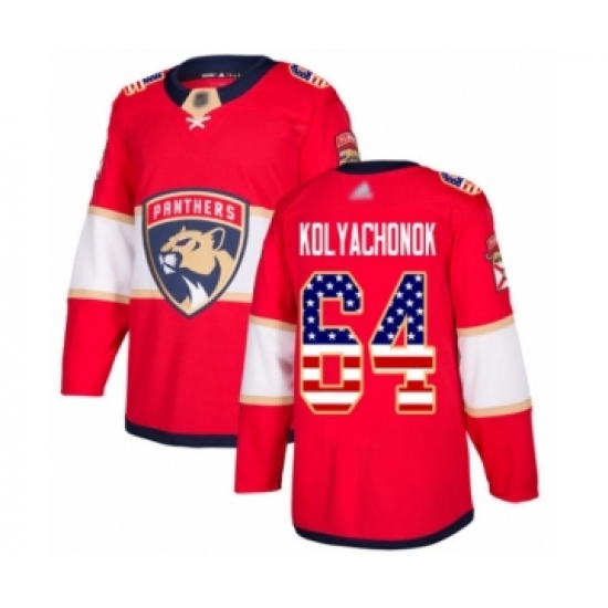 Men's Florida Panthers 64 Vladislav Kolyachonok Authentic Red USA Flag Fashion Hockey Jersey