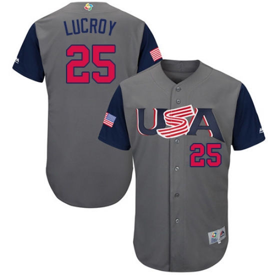 Youth USA Baseball Majestic 25 Jonathan Lucroy Gray 2017 World Baseball Classic Authentic Team Jersey