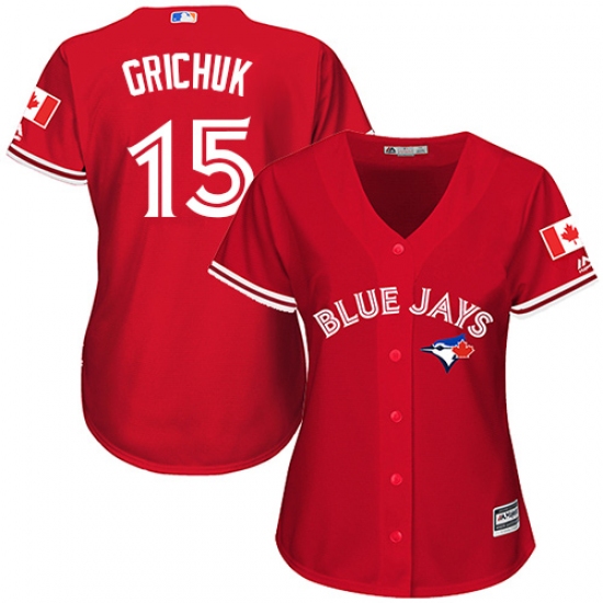 Women's Majestic Toronto Blue Jays 15 Randal Grichuk Replica Scarlet Alternate MLB Jersey