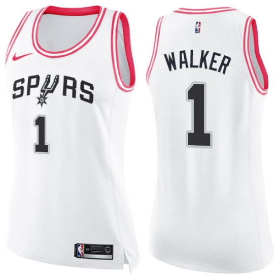 Women's Nike San Antonio Spurs 1 Lonnie Walker Swingman White Pink Fashion NBA Jersey